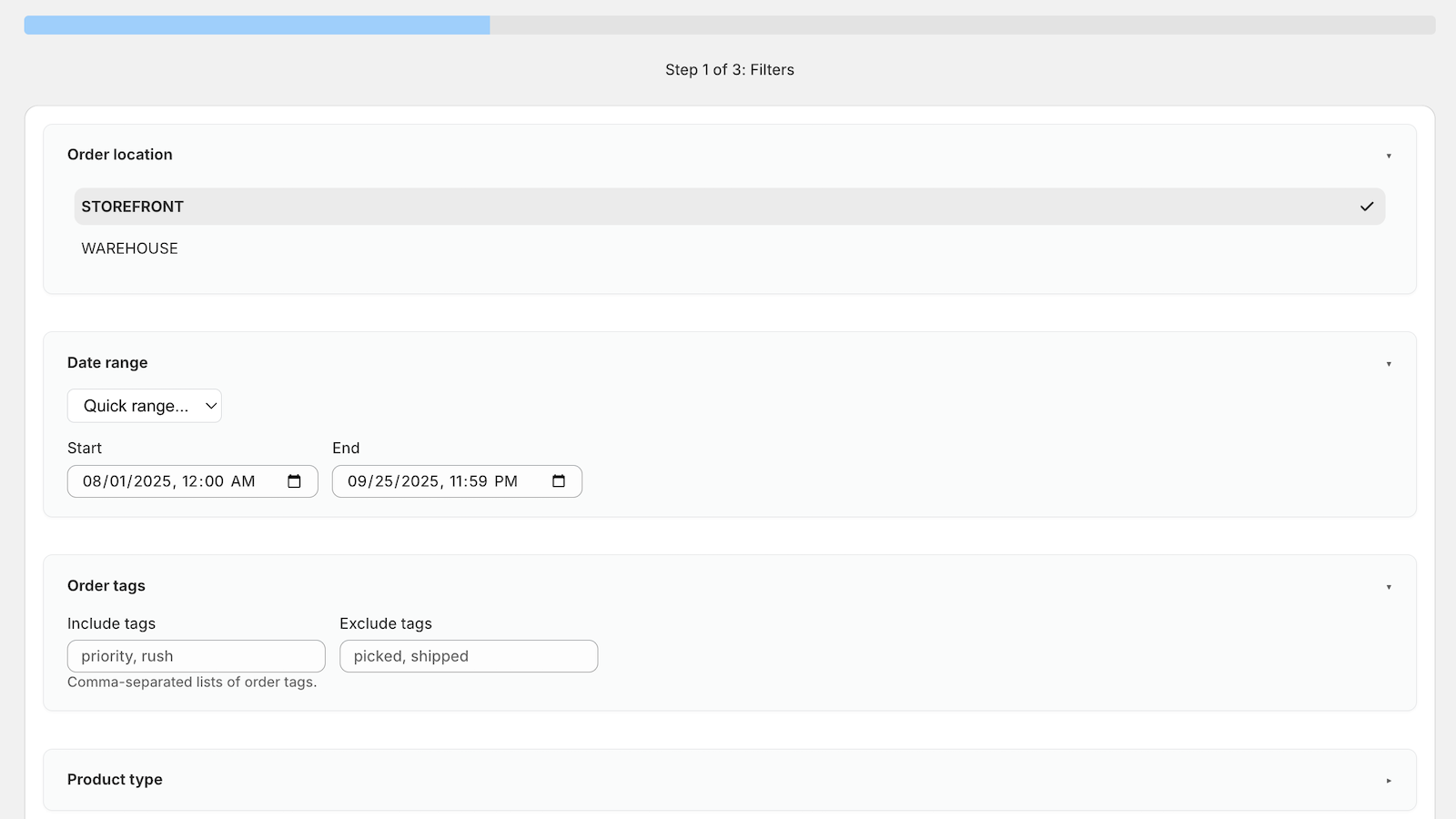 Step 1 - Pick Location/Date and Time Filters