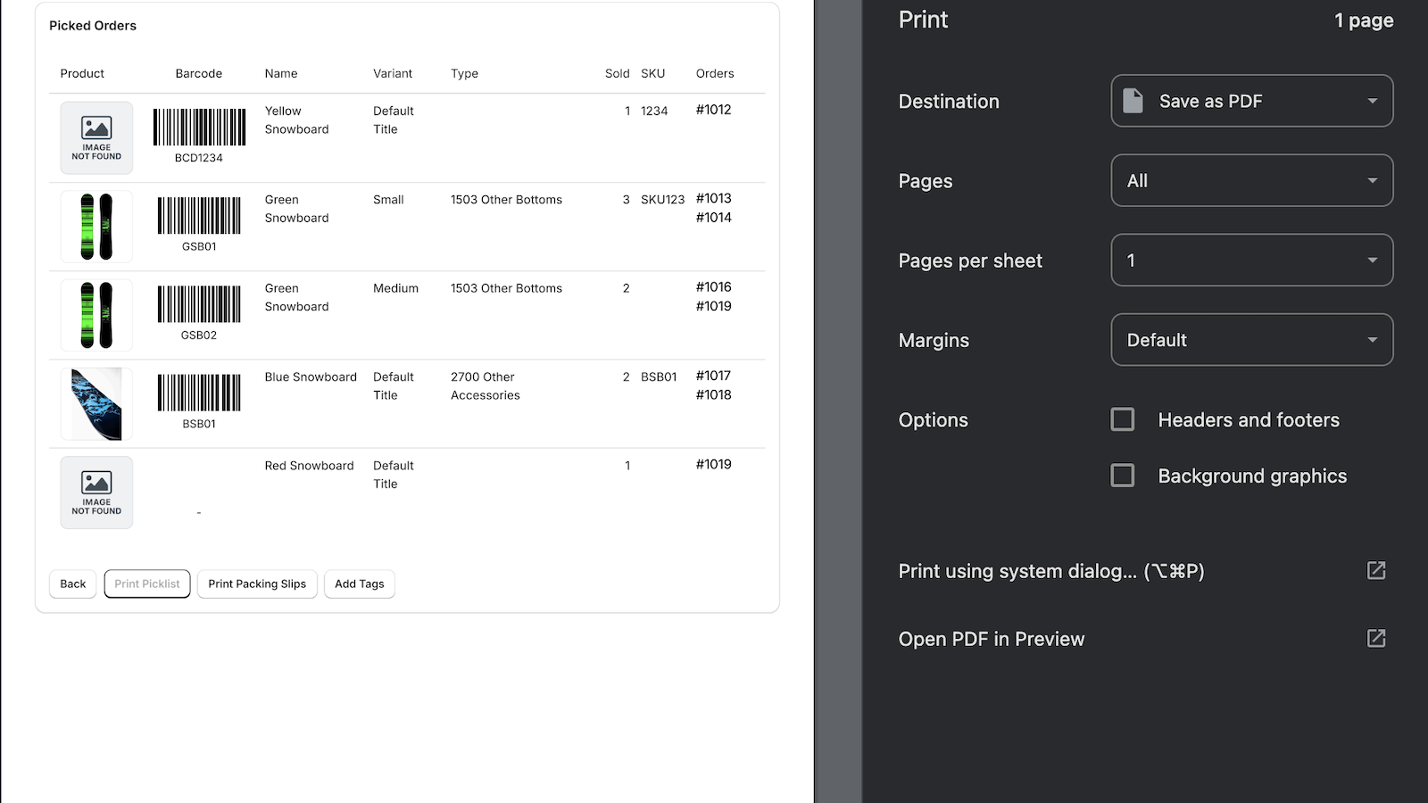 Step 4 - Print Pick List For Picked Orders
