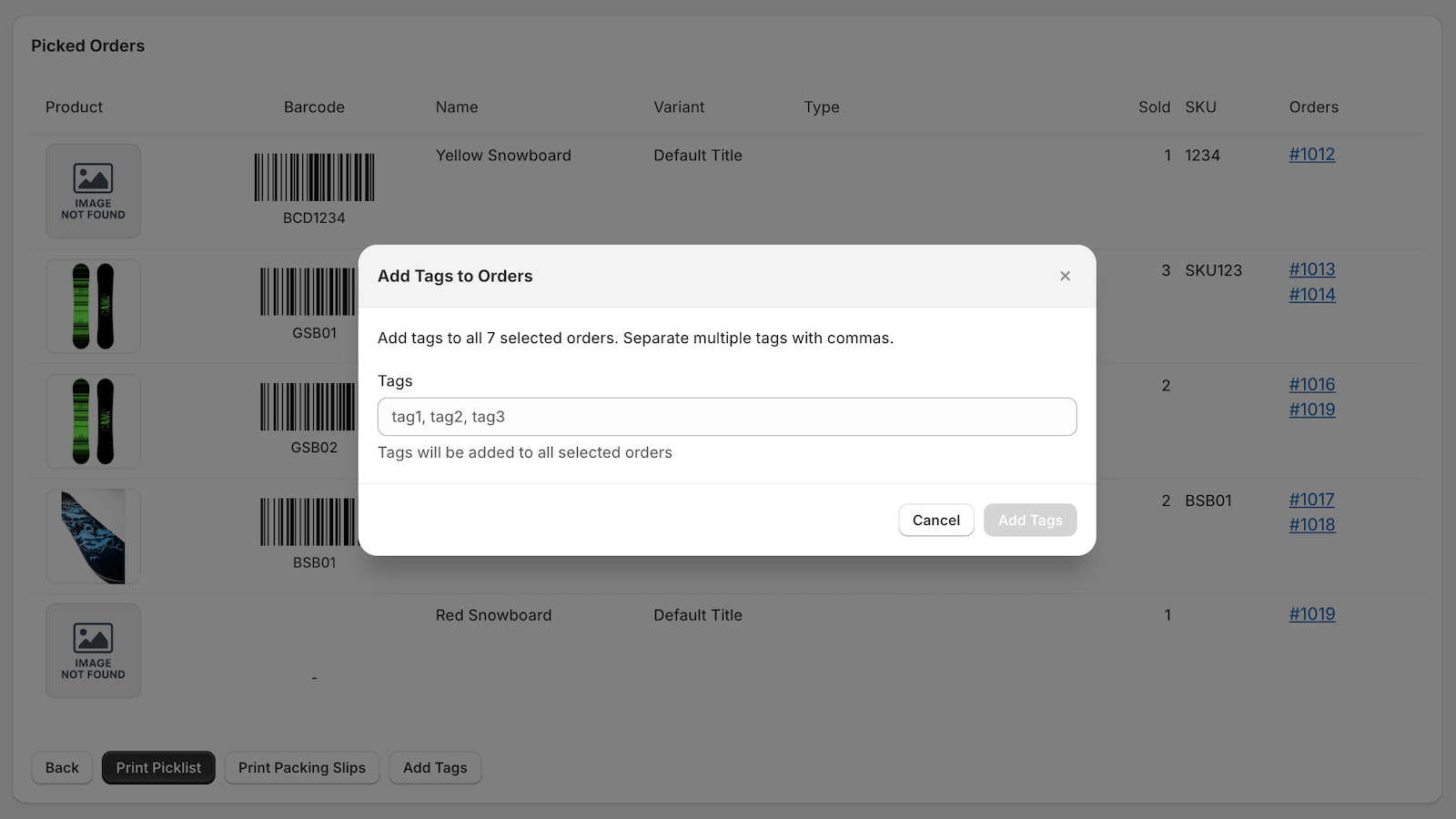 Step 6 - Tag Picked Orders