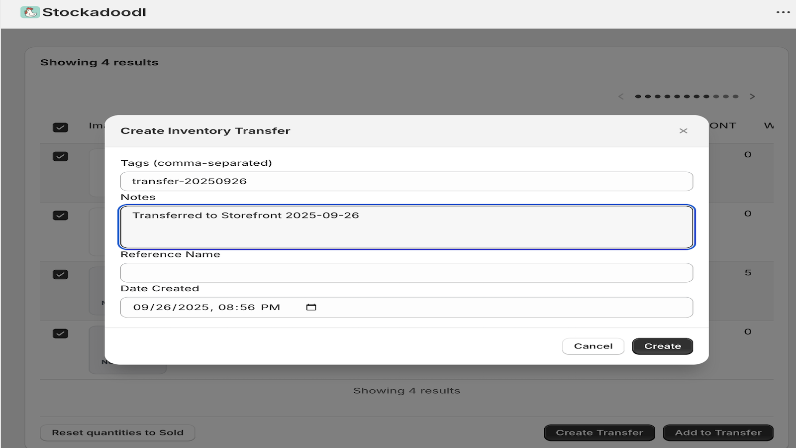 Create or add to transfer