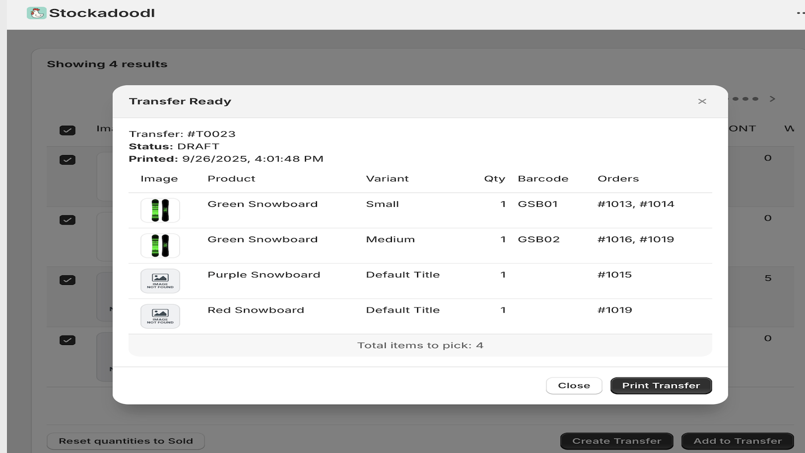 Printable transfer document